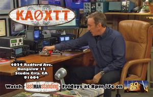 Tim Allen, KK6OTD poses in Last Man Standing Ham Shack as KA0XTT